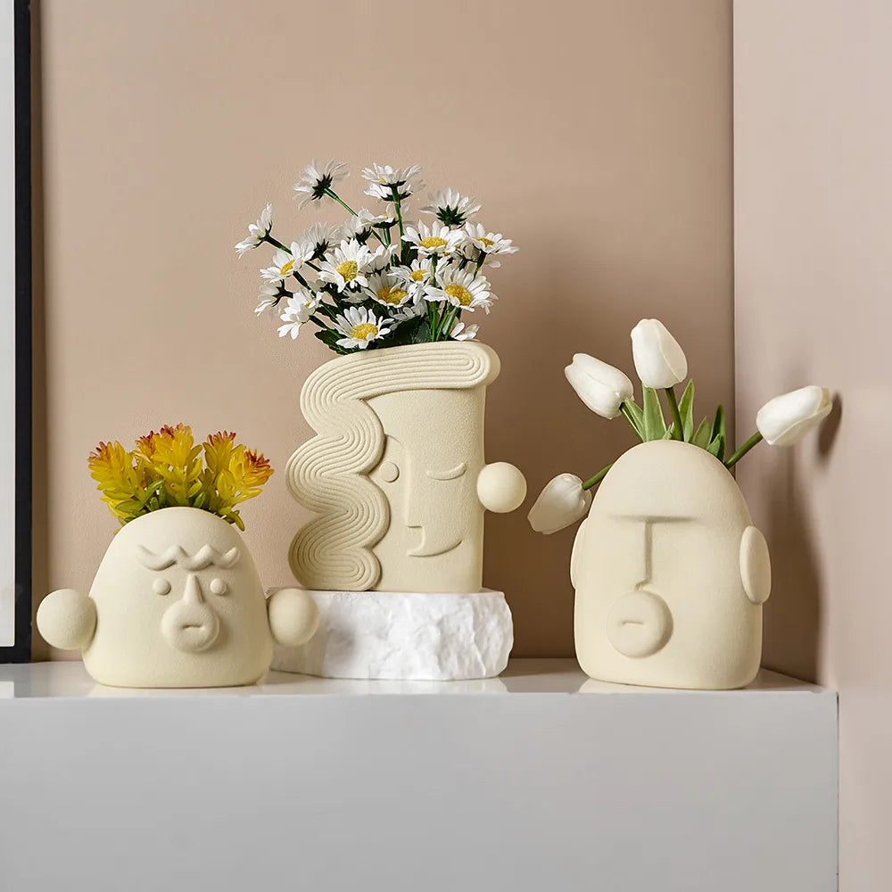 Stonehege Abstract Face Ceramic Vases